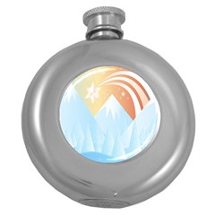 Winter Landscape Star Mountains Round Hip Flask (5 Oz) by Wegoenart