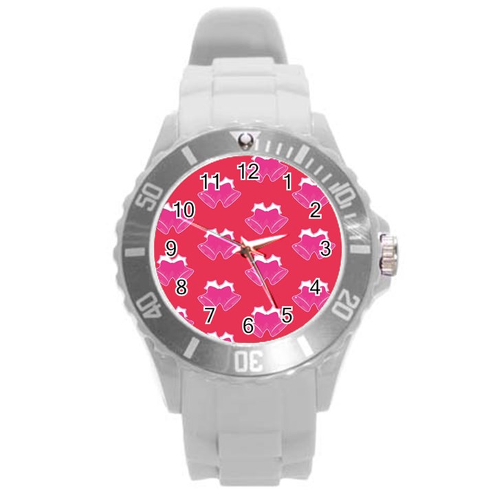 Christmas Red Pattern Reasons Round Plastic Sport Watch (L)