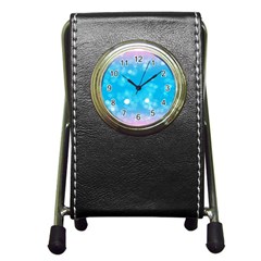 Background Abstract Christmas Snow Pen Holder Desk Clock by Wegoenart