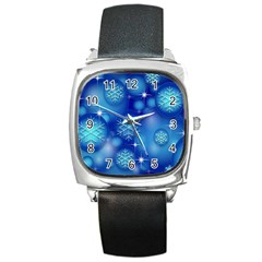 Blue Background Christmas Square Metal Watch by Wegoenart