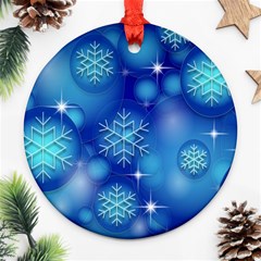 Blue Background Christmas Round Ornament (two Sides) by Wegoenart