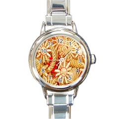 Christmas Straw Xmas Gold Round Italian Charm Watch by Wegoenart