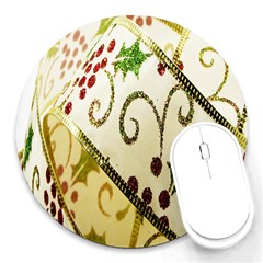 Christmas Ribbon Background Round Mousepads by Wegoenart