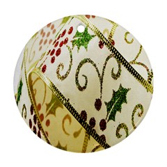 Christmas Ribbon Background Round Ornament (two Sides)