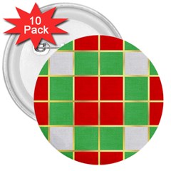 Christmas Fabric Textile Red Green 3  Buttons (10 Pack)  by Wegoenart