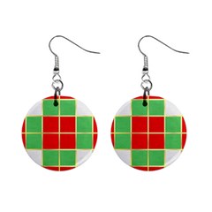 Christmas Fabric Textile Red Green Mini Button Earrings by Wegoenart