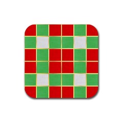 Christmas Fabric Textile Red Green Rubber Coaster (square)  by Wegoenart