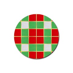 Christmas Fabric Textile Red Green Rubber Round Coaster (4 Pack)  by Wegoenart