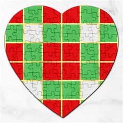 Christmas Fabric Textile Red Green Jigsaw Puzzle (heart) by Wegoenart