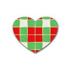 Christmas Fabric Textile Red Green Heart Coaster (4 Pack)  by Wegoenart