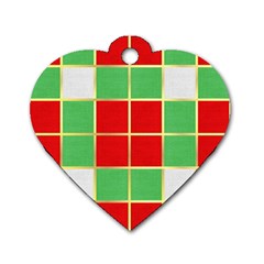 Christmas Fabric Textile Red Green Dog Tag Heart (one Side) by Wegoenart