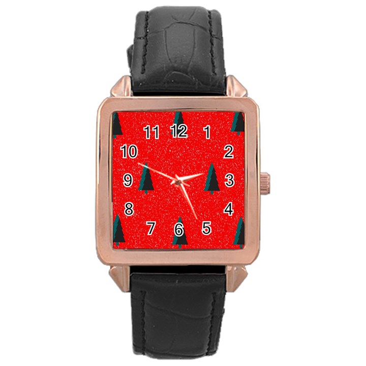 Christmas Time Fir Trees Rose Gold Leather Watch 