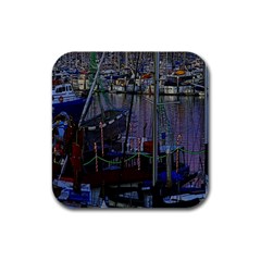 Christmas Boats In Harbor Rubber Square Coaster (4 Pack)  by Wegoenart