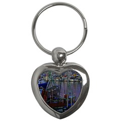 Christmas Boats In Harbor Key Chains (heart)  by Wegoenart