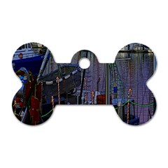 Christmas Boats In Harbor Dog Tag Bone (two Sides) by Wegoenart