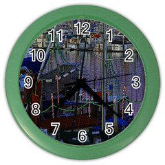 Christmas Boats In Harbor Color Wall Clock by Wegoenart