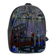 Christmas Boats In Harbor School Bag (large) by Wegoenart