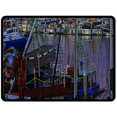 Christmas Boats In Harbor Fleece Blanket (large)  by Wegoenart