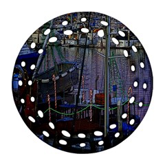 Christmas Boats In Harbor Ornament (round Filigree)