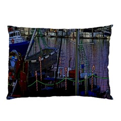 Christmas Boats In Harbor Pillow Case (two Sides) by Wegoenart