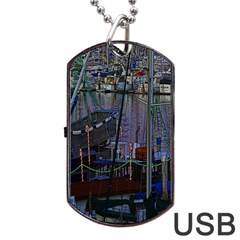 Christmas Boats In Harbor Dog Tag Usb Flash (one Side) by Wegoenart