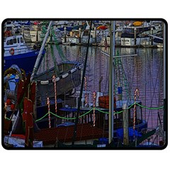 Christmas Boats In Harbor Double Sided Fleece Blanket (medium)  by Wegoenart