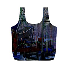 Christmas Boats In Harbor Full Print Recycle Bag (m) by Wegoenart