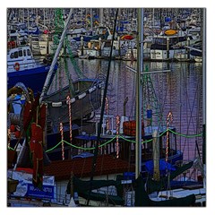 Christmas Boats In Harbor Large Satin Scarf (square) by Wegoenart