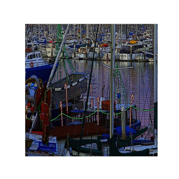 Christmas Boats In Harbor Small Satin Scarf (Square)