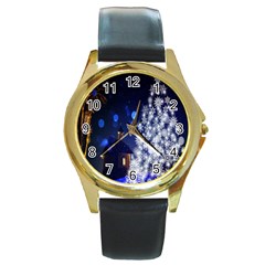 Christmas Card Christmas Atmosphere Round Gold Metal Watch by Wegoenart