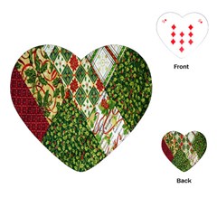 Christmas Quilt Background Playing Cards (heart) by Wegoenart