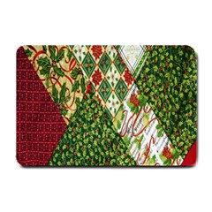 Christmas Quilt Background Small Doormat  by Wegoenart