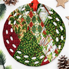 Christmas Quilt Background Round Filigree Ornament (two Sides) by Wegoenart