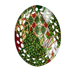 Christmas Quilt Background Ornament (oval Filigree) by Wegoenart