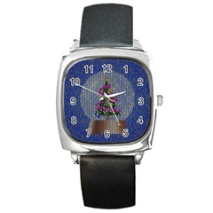 Christmas  Snow Square Metal Watch