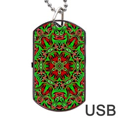 Christmas Kaleidoscope Pattern Dog Tag Usb Flash (one Side) by Wegoenart