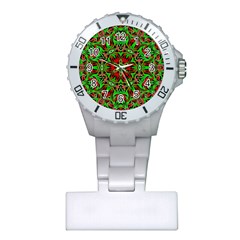 Christmas Kaleidoscope Pattern Plastic Nurses Watch by Wegoenart