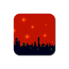 City Light Night Lights Evening Rubber Square Coaster (4 Pack)  by Wegoenart