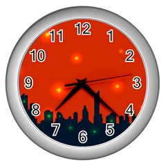 City Light Night Lights Evening Wall Clock (silver) by Wegoenart