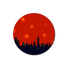 City Light Night Lights Evening Rubber Round Coaster (4 Pack)  by Wegoenart