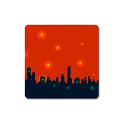 City Light Night Lights Evening Square Magnet by Wegoenart