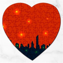 City Light Night Lights Evening Jigsaw Puzzle (heart) by Wegoenart