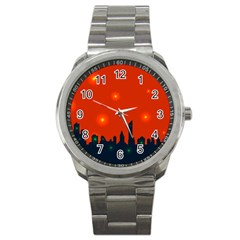 City Light Night Lights Evening Sport Metal Watch by Wegoenart