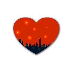 City Light Night Lights Evening Rubber Coaster (heart)  by Wegoenart