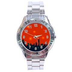 City Light Night Lights Evening Stainless Steel Analogue Watch by Wegoenart