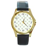 Green Dots Modern Pattern Paper Round Gold Metal Watch Front