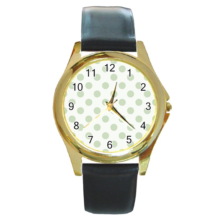 Green Dots Modern Pattern Paper Round Gold Metal Watch