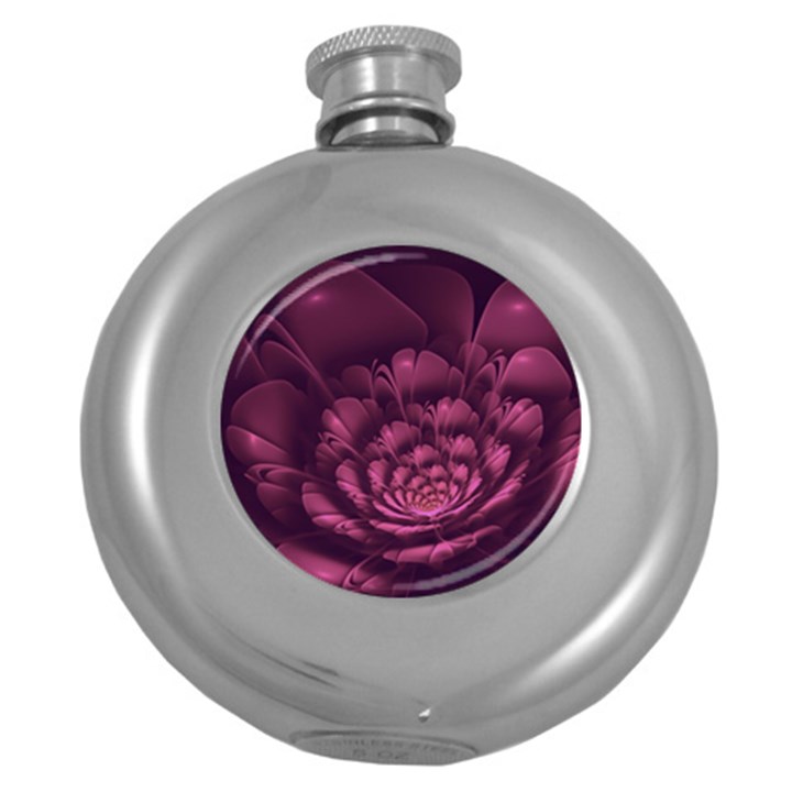 Fractal Blossom Flower Bloom Round Hip Flask (5 oz)