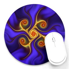 Fractal Neon Blue Bright Fantasy Round Mousepads by Wegoenart