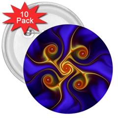 Fractal Neon Blue Bright Fantasy 3  Buttons (10 Pack)  by Wegoenart